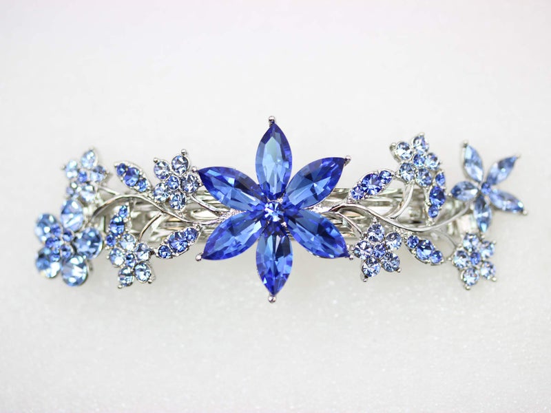 Faship Gorgeous Blue Crystal Floral Hair Barrette - Image 3