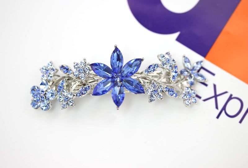 Faship Gorgeous Blue Crystal Floral Hair Barrette - Image 2