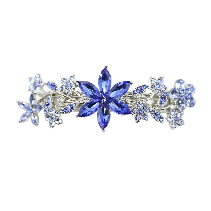Faship Gorgeous Blue Crystal Floral Hair Barrette - Image 1