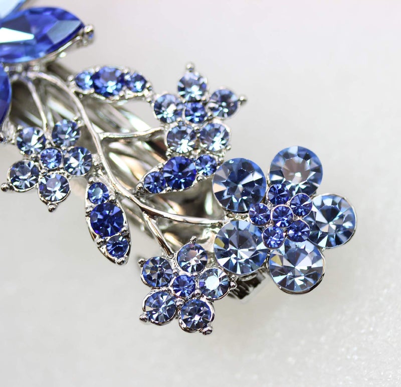 Faship Gorgeous Blue Crystal Floral Hair Barrette - Image 5