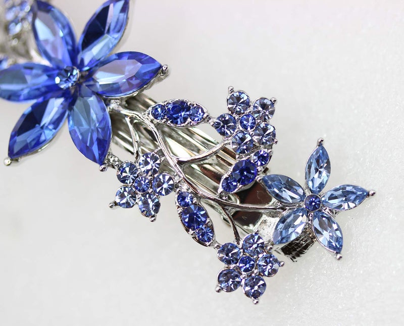 Faship Gorgeous Blue Crystal Floral Hair Barrette - Image 4
