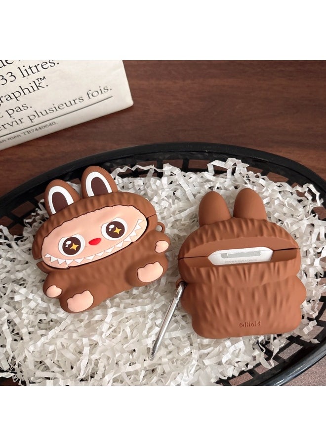 Generic - Cute Brown Rab Cloth AirPods Pro For Apple Bluetooth Earphone Case 2/3/4 Generation Cartoon Protective Case-Color:Brown Labubu+hook-Applicable Models:AirPods 4(2024) - Image 1