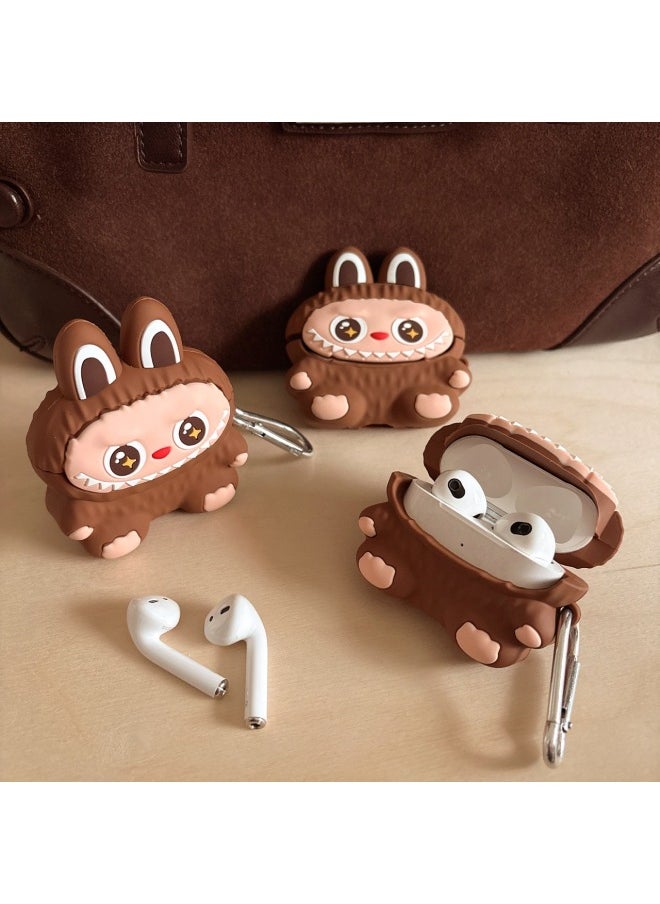 Generic - Cute Brown Rab Cloth AirPods Pro For Apple Bluetooth Earphone Case 2/3/4 Generation Cartoon Protective Case-Color:Brown Labubu+hook-Applicable Models:AirPods 4(2024) - Image 1
