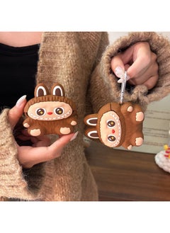 Cute Brown Rab Cloth AirPods Pro For Apple Bluetooth Earphone Case 2/3/4 Generation Cartoon Protective Case-Color:Brown Labubu+hook-Applicable Models:AirPods 4(2024)
