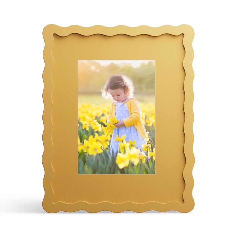 THKRLOF 8x10 Picture Frame with Mat for 5x7 Wavy Edge Wooden Real Glass Photo Frame for Tabletop and Wall Hanging Yellow 1 Pack - Image 2