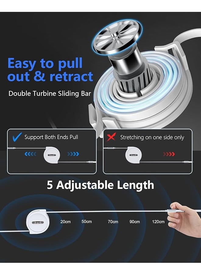 erorex - 4Ft Retractable Phone Iwatch Charger Cord Upgraded Multi 3 In 1 Usb Charger For Iwatch Charger+Lightning + Type C Compatible With Iwatch Ultra Se 9 8 7 6 5 4 3 2 1 Phone Glaxy Pad White - Image 1