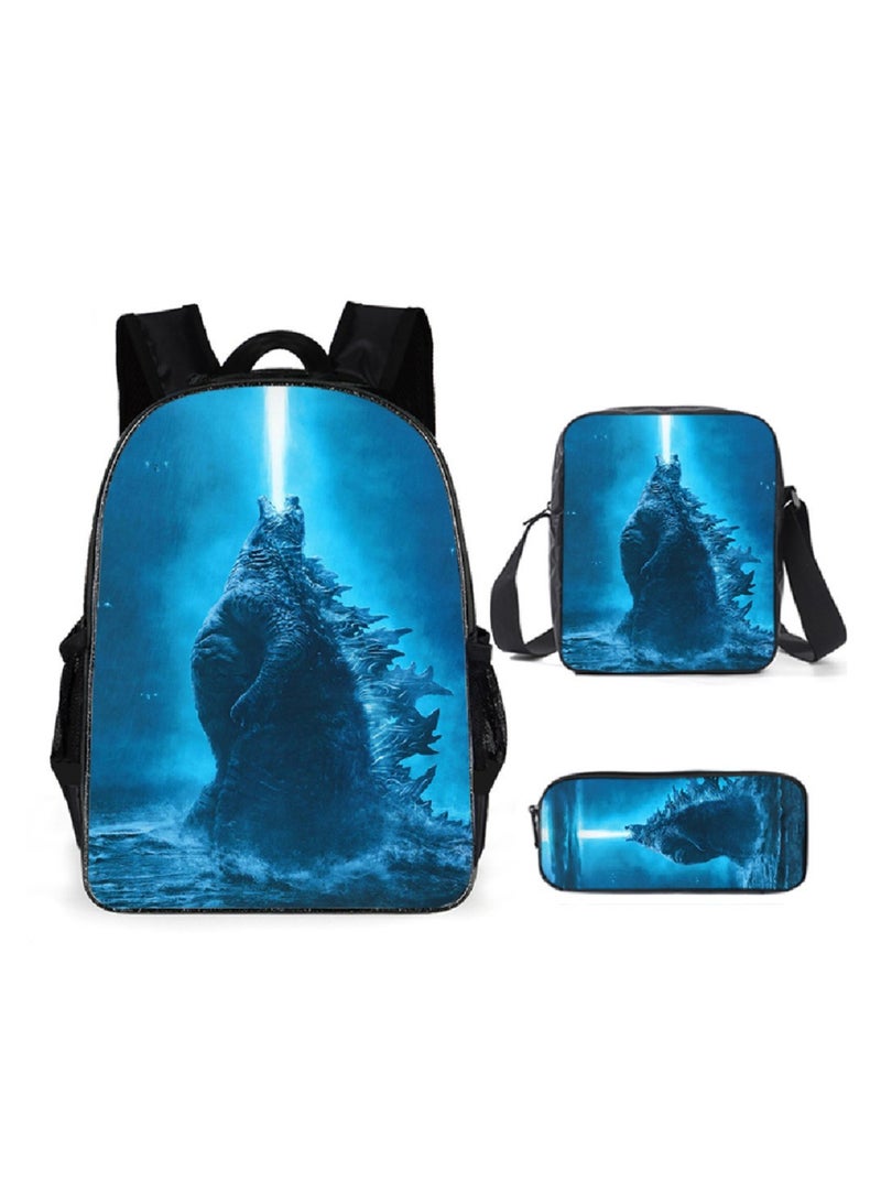 Godzilla Children's leisure load reducing large capacity printed backpack for elementary school students, 3-piece set - Image 1