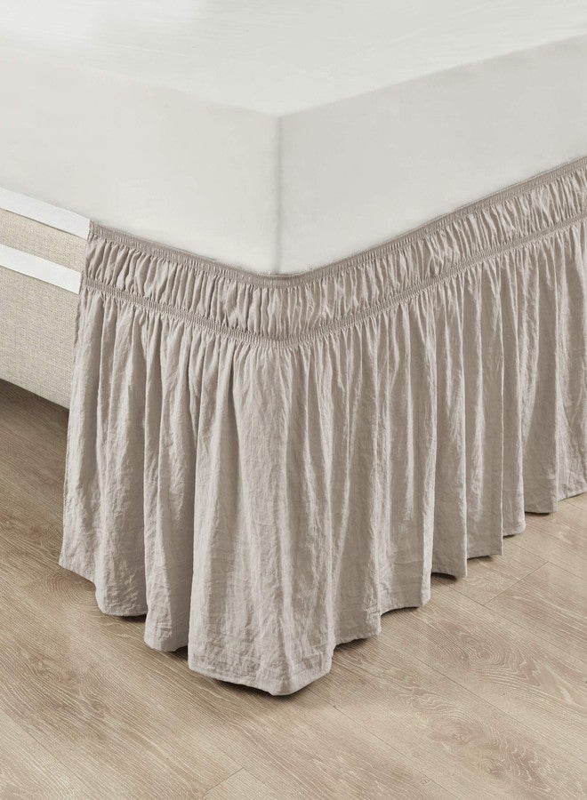 Lush Decor - Bedskirt, Elastic Ruched Ruffle, Easy Wrap Around Bedskirt, 20" Drop, Elegant Bedding Decor (Queen/King/California King, Neutral) - Image 1