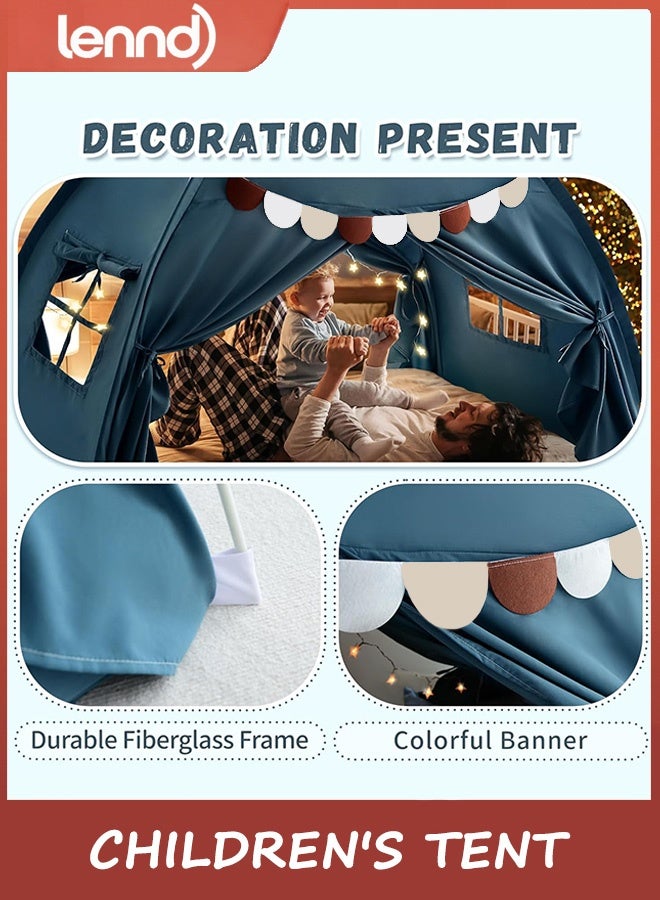 LENND Extra Large Kids Play Tent with Flags & Star Lights, Portable & Foldable arc shaped tent, Boys & Girls, Indoor Outdoor Dome Tent Playhouse,Blue Jean Color - Image 4