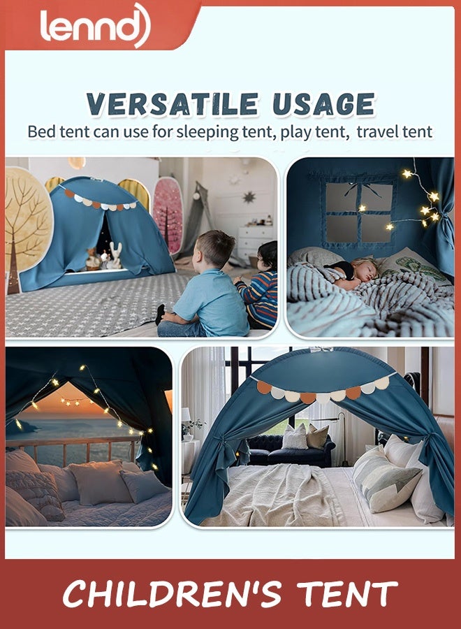 LENND Extra Large Kids Play Tent with Flags & Star Lights, Portable & Foldable arc shaped tent, Boys & Girls, Indoor Outdoor Dome Tent Playhouse,Blue Jean Color - Image 5