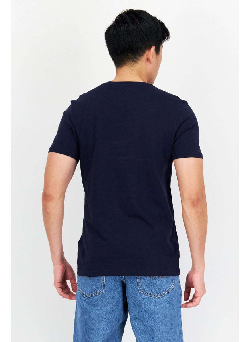 FLYERS - Men Crew Neck Short Sleeve Brand logo T Shirt, Navy - Image 1