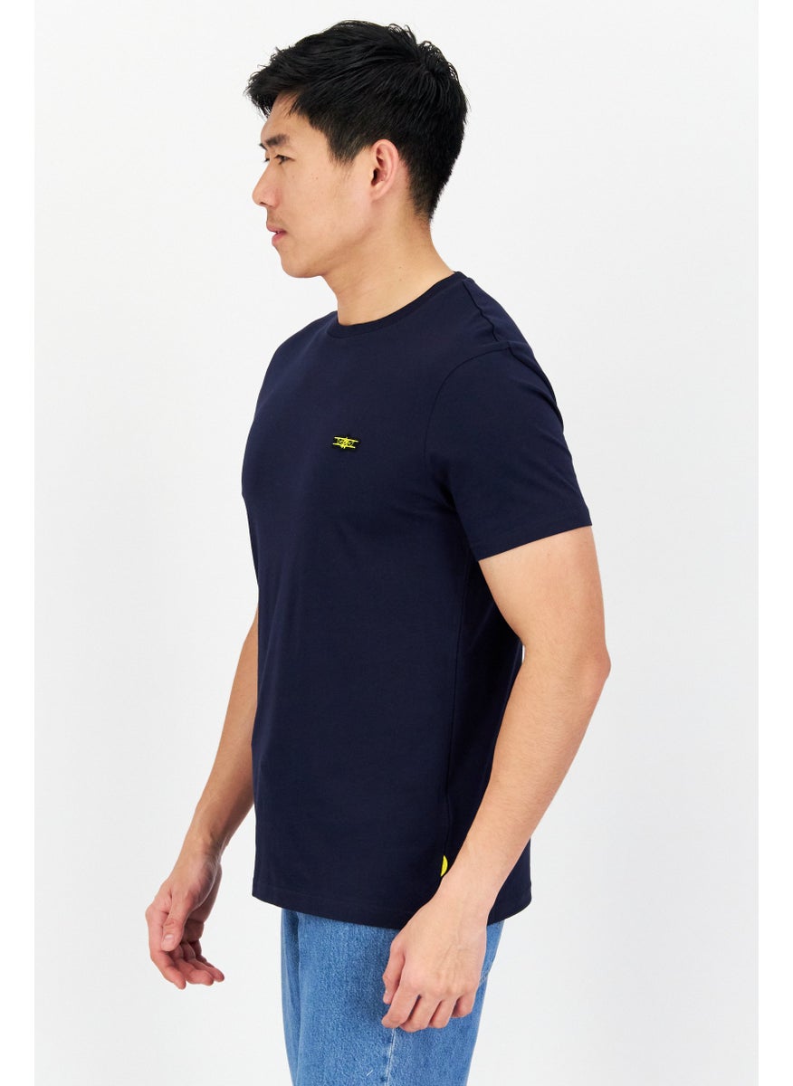 FLYERS - Men Crew Neck Short Sleeve Brand logo T Shirt, Navy - Image 1