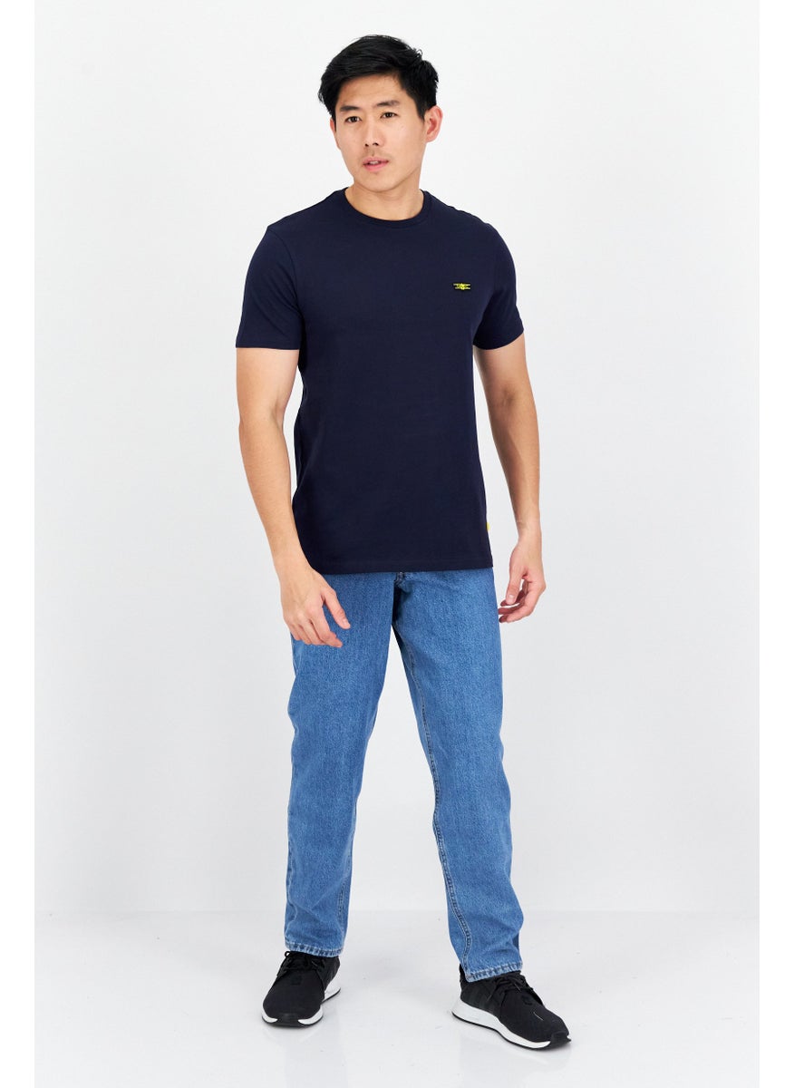 FLYERS - Men Crew Neck Short Sleeve Brand logo T Shirt, Navy - Image 1