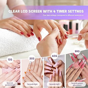 QUEMISS UV Led Nail Lamp 4 Timers HighPower 280W Gel Nail Polish Dryer Gel Nail LampLCD Display with Automatic Sensor Portable DualSpeed Drying for Nail Lamp Suitable for Home Salons - Image 4