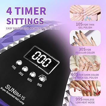 QUEMISS UV Led Nail Lamp 4 Timers HighPower 280W Gel Nail Polish Dryer Gel Nail LampLCD Display with Automatic Sensor Portable DualSpeed Drying for Nail Lamp Suitable for Home Salons - Image 5
