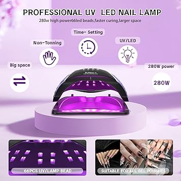 QUEMISS UV Led Nail Lamp 4 Timers HighPower 280W Gel Nail Polish Dryer Gel Nail LampLCD Display with Automatic Sensor Portable DualSpeed Drying for Nail Lamp Suitable for Home Salons - Image 2