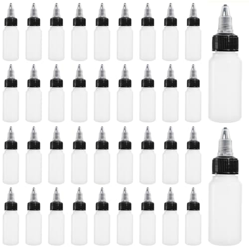 Bekith 40 Pack 1oz Dispensing Bottles, Boston Round HDPE Plastic Bottle with Twist Top Cap, Empty Plastic Squeeze Bottle - Image 1