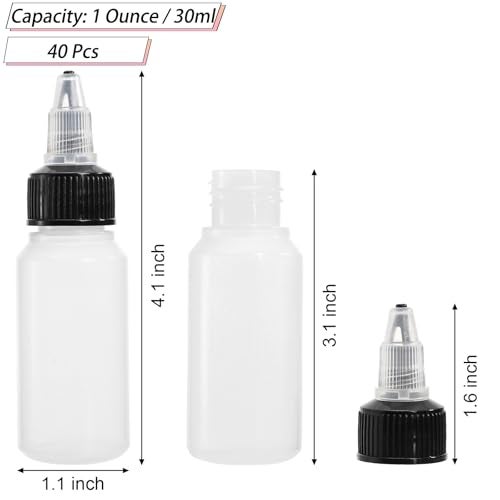 Bekith 40 Pack 1oz Dispensing Bottles, Boston Round HDPE Plastic Bottle with Twist Top Cap, Empty Plastic Squeeze Bottle - Image 2