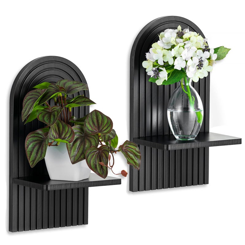 Walasis Black Boho Floating Shelves: Decorative Wall Shelves Display Plants Small Items Mid Century Modern MCM Wall Decor - Image 1