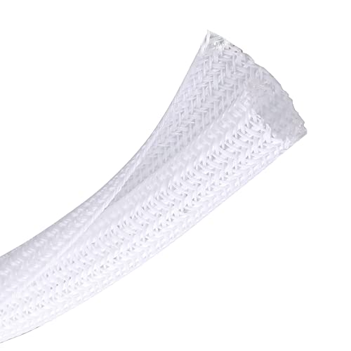 CrocSee 10ft - 1/2 inch Braided Cable Management Sleeve Cord Protector - Self-Wrapping Split Wire Loom for TV/Computer/Home Theater/Engine Bay - White - Image 1