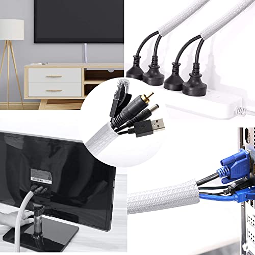 CrocSee 10ft - 1/2 inch Braided Cable Management Sleeve Cord Protector - Self-Wrapping Split Wire Loom for TV/Computer/Home Theater/Engine Bay - White - Image 5
