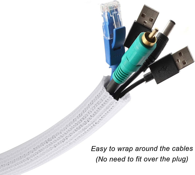 CrocSee 10ft - 1/2 inch Braided Cable Management Sleeve Cord Protector - Self-Wrapping Split Wire Loom for TV/Computer/Home Theater/Engine Bay - White - Image 2