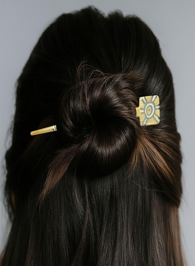 Luxelocks Pack of 3pcs Handcrafted Hair Sticks with Tribal Pattern, Cream and Black, Traditional Hair Accessories, juda hair stick for women - Image 4