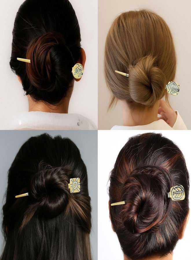 Luxelocks Pack of 3pcs Handcrafted Hair Sticks with Tribal Pattern, Cream and Black, Traditional Hair Accessories, juda hair stick for women - Image 2