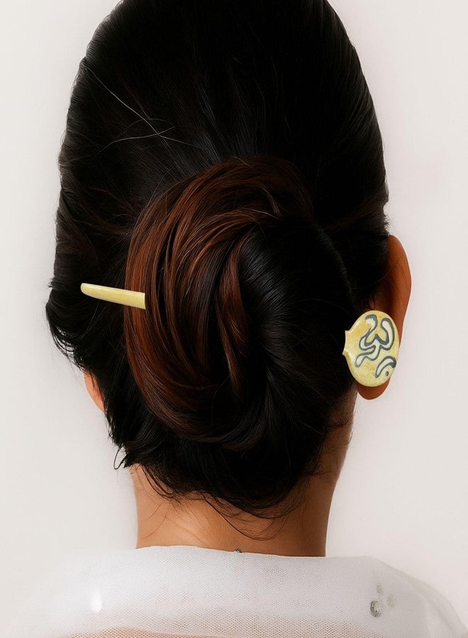 Luxelocks Pack of 3pcs Handcrafted Hair Sticks with Tribal Pattern, Cream and Black, Traditional Hair Accessories, juda hair stick for women - Image 3