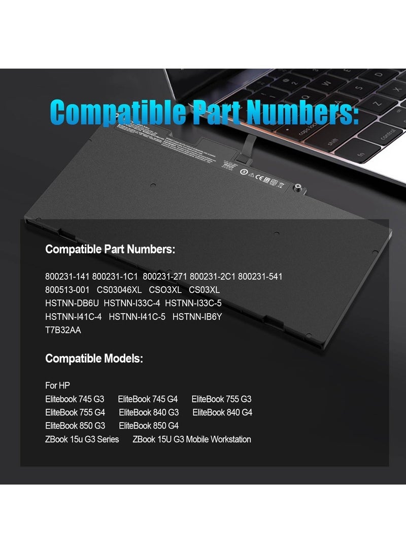 Generic CS03XL CSO3XL TA03XL Laptop Battery for HP EliteBook 745 G3 755 G3 840 G3 848 G3 850 G3 800513-001 800231-141 HSTNN-IB6Y HSTNN-I33C-4T, 7B32 AA HSTNN-I3 3C-5 HP ZBook 15u G3 G4 mt42  - Image 3