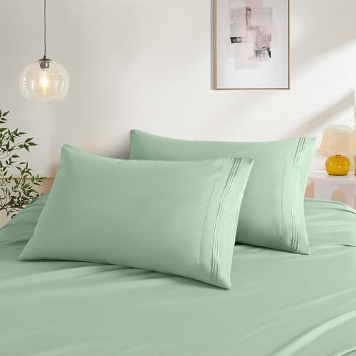 NookZuzu Standard Pillow Cases Set of 2, Sage Green Pillow Covers Microfiber Pillowcase Soft Breathable and Non Shrinking Envelope Pillow Shams 20"X 26" - Image 1