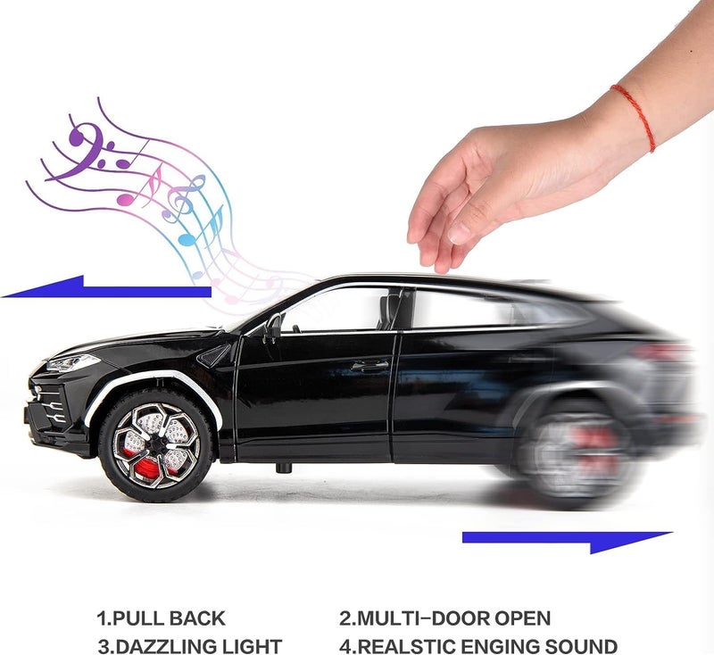 FEXXA 🏎️ Exclusive Alloy Metal Pull Back Die-cast Car Model with Sound Light Mini Auto Toy for Kids Metal Model Toy Car with Sound and Light (1.24 Lamborghini Urus-Black) - Image 4