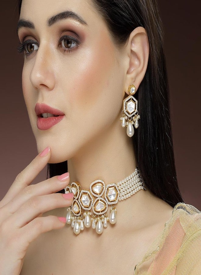 كارات كارت طقم عقد تشوكر من اللؤلؤ والخرز والبولكي والكوندان من كاراتكارت للنساء - Image 3