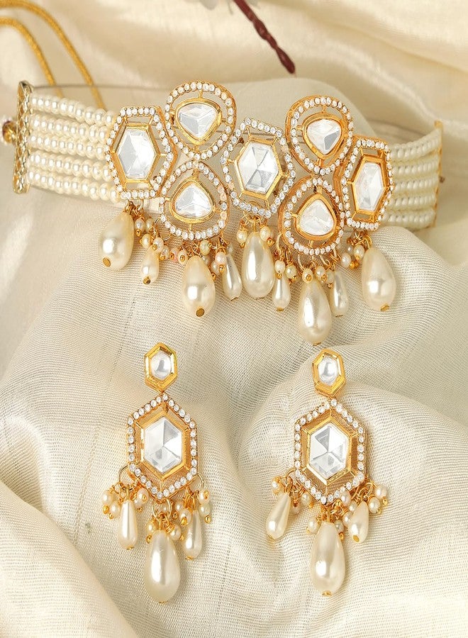 كارات كارت طقم عقد تشوكر من اللؤلؤ والخرز والبولكي والكوندان من كاراتكارت للنساء - Image 4