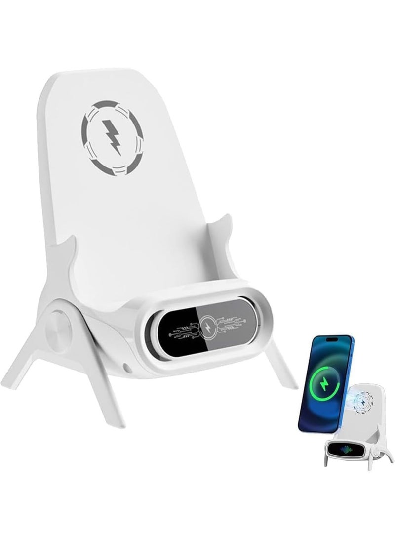 Arabest Portable Mini Chair Wireless Charger Supply for All Phones，Mini Chair Wireless Charger, 2025 New Mini Chair Wireless Fast Charger Multifunctional Phone Holder, 3 in 1 Wireless Charger Station Phone Stand 15W Fast Charger (White) - Image 1