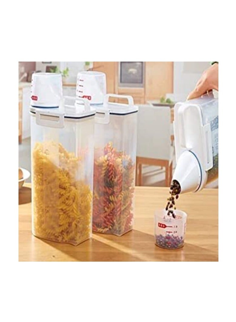 DIRECT 2 U 4pcs Cereal & Dry Food Storage Containers with Measuring Cup, Airtight Plastic Kitchen Storage Organizer, Clear Food Storage Box for Flour, Sugar, Rice BPA Free Container with Locking Lids - Image 5