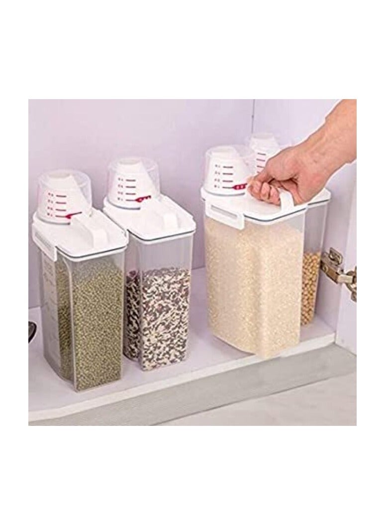 DIRECT 2 U 4pcs Cereal & Dry Food Storage Containers with Measuring Cup, Airtight Plastic Kitchen Storage Organizer, Clear Food Storage Box for Flour, Sugar, Rice BPA Free Container with Locking Lids - Image 1