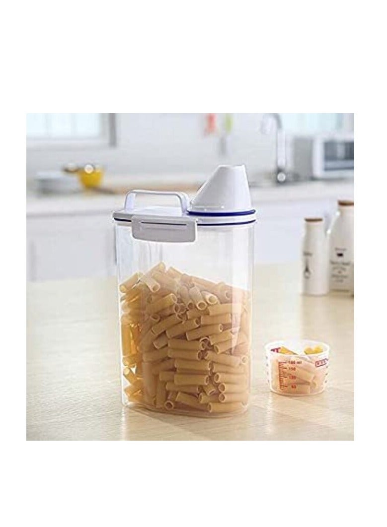 DIRECT 2 U 4pcs Cereal & Dry Food Storage Containers with Measuring Cup, Airtight Plastic Kitchen Storage Organizer, Clear Food Storage Box for Flour, Sugar, Rice BPA Free Container with Locking Lids - Image 2
