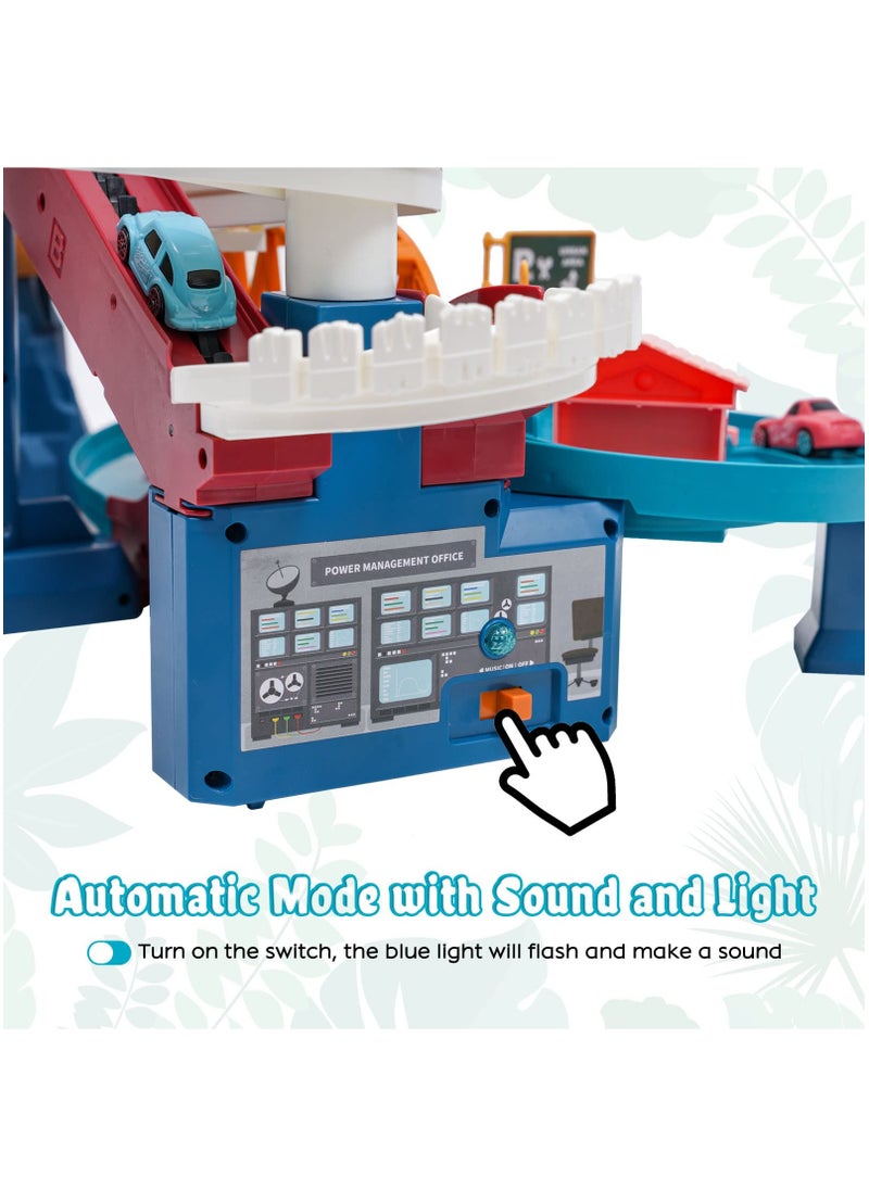 KASTWAVE - Car Race Track Toy ,Car Adventure Toy for Children Dinosaur Climbing Hills Railcar with 4 Vehicles ,Learning & Intelligence Educational Toys Gifts for Kids 3 4 5 6 Year Old,Flexible Train Tracks - Image 1