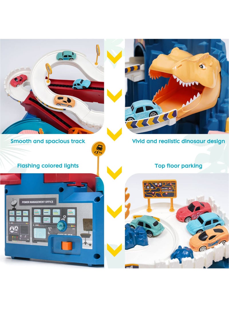 KASTWAVE - Car Race Track Toy ,Car Adventure Toy for Children Dinosaur Climbing Hills Railcar with 4 Vehicles ,Learning & Intelligence Educational Toys Gifts for Kids 3 4 5 6 Year Old,Flexible Train Tracks - Image 1