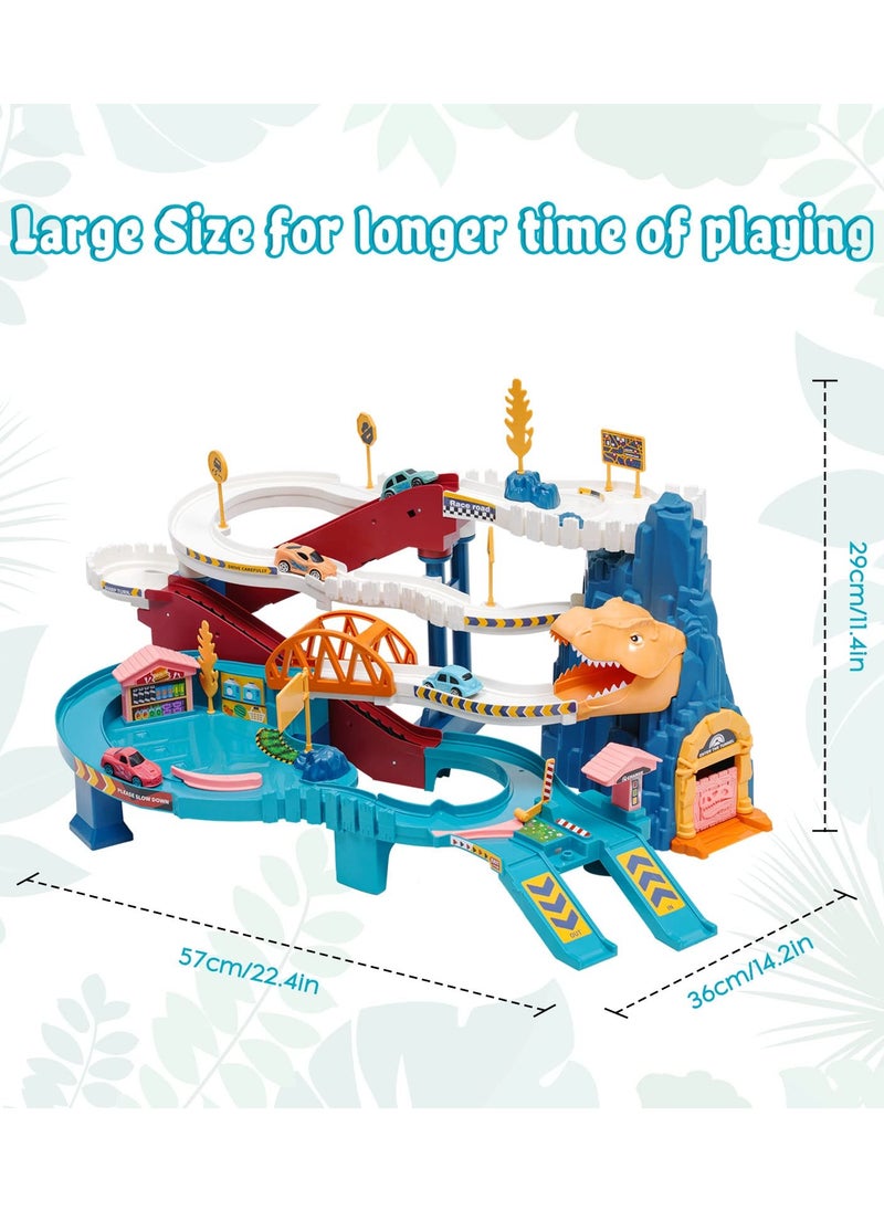 KASTWAVE - Car Race Track Toy ,Car Adventure Toy for Children Dinosaur Climbing Hills Railcar with 4 Vehicles ,Learning & Intelligence Educational Toys Gifts for Kids 3 4 5 6 Year Old,Flexible Train Tracks - Image 1