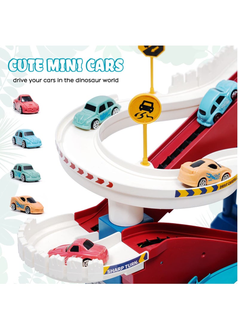 KASTWAVE - Car Race Track Toy ,Car Adventure Toy for Children Dinosaur Climbing Hills Railcar with 4 Vehicles ,Learning & Intelligence Educational Toys Gifts for Kids 3 4 5 6 Year Old,Flexible Train Tracks - Image 1