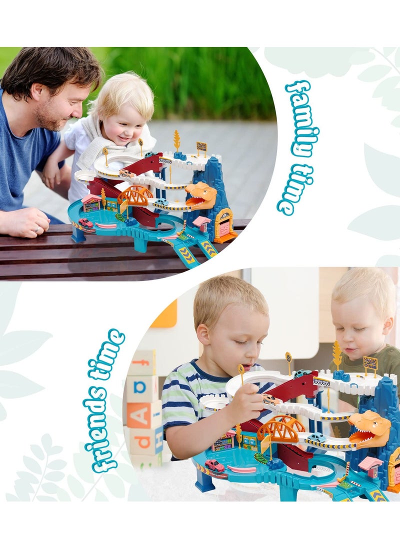KASTWAVE - Car Race Track Toy ,Car Adventure Toy for Children Dinosaur Climbing Hills Railcar with 4 Vehicles ,Learning & Intelligence Educational Toys Gifts for Kids 3 4 5 6 Year Old,Flexible Train Tracks - Image 1