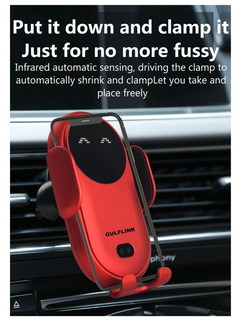 GULFLINK S11 Smart Infrared Automatic Induction Mobile Phone Holder Car Mobile Phone Charging Case Wireless Charger Car Holder Charger- Red  - Image 2