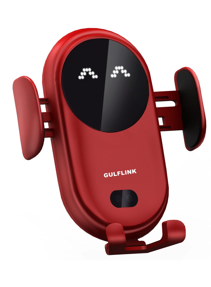GULFLINK S11 Smart Infrared Automatic Induction Mobile Phone Holder Car Mobile Phone Charging Case Wireless Charger Car Holder Charger- Red  - Image 1