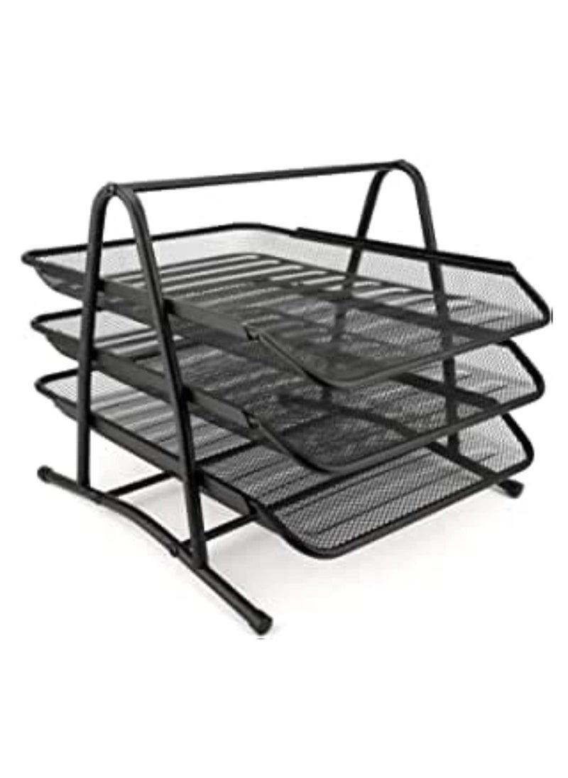 ELTRAZONE Metal Paper Tray l Mesh Document Tray for Desk Accessories Office Supplies Files and More Space Saving Letter Organizer with 3 Tiers Durable Office Desk Organizer with Sliding Trays Durable Anti-Slip  - Image 1