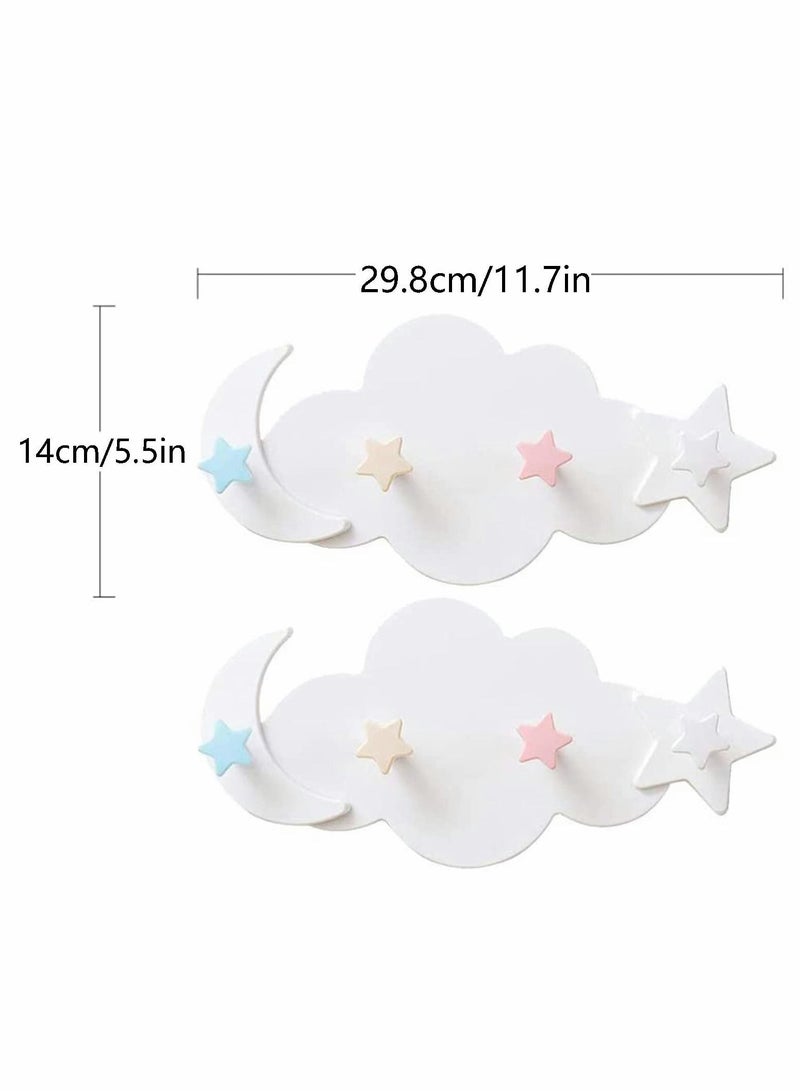 2 Pcs Moon Star Cloud Shape Wall Hooks, Nail- Free Creative Heavy Duty Clothes Hangers Keys Ring Holder Adhesive Racks - Image 2