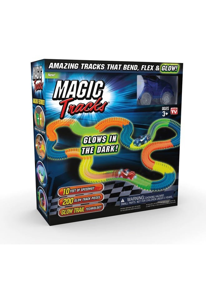 MAGIC Tracks Ontel Magic Tracks 10 Foot Glow In The Dark Bendable Flexible Racetrack with LED Light-Up Race Car, Educational Playset Birthday Gift for Ages 3+ - Image 1