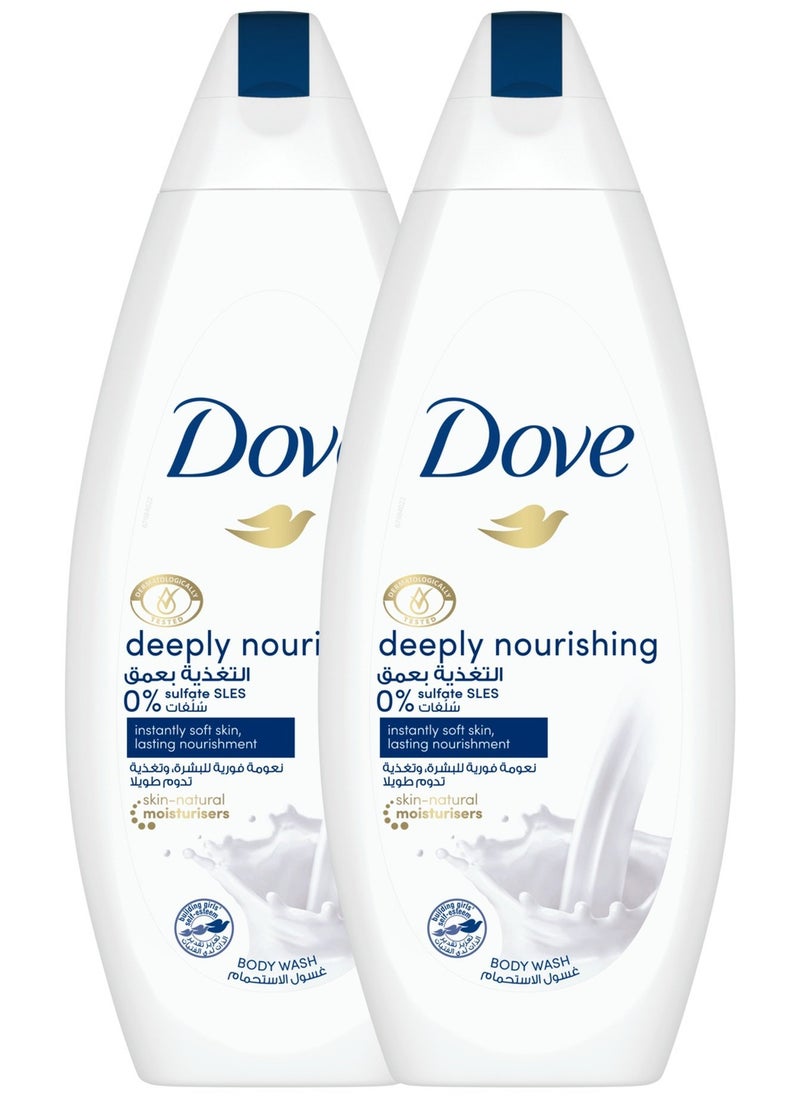 Dove Deeply Nourishing Body Wash 750ml x 2pcs, for instant moisturising, Original, No Sulfates or Parabens  - Image 1