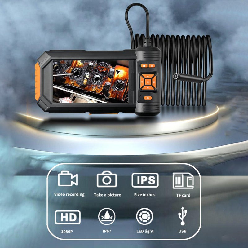 كاميرا منظار فموي بشاشة LCD HD IPS مقاس 5 بوصة ودقة 1080P - كاميرا منظار فموي مقاومة للماء بنظام IP67 ومصابيح LED قابلة للتعديل لصيانة السيارات وصيانة الأنابيب والمفتشين المحترفين - Image 2